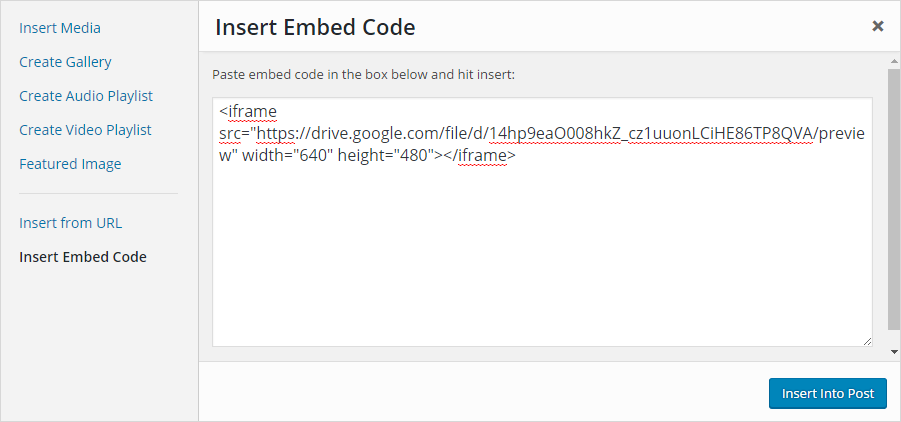 Insert embed code